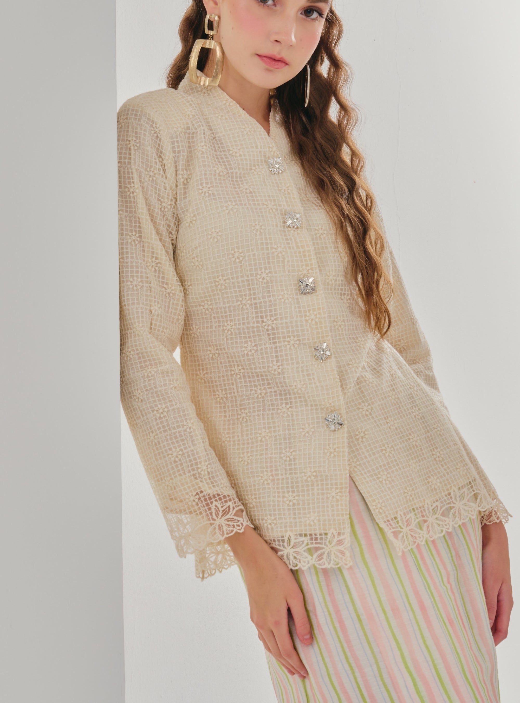 Bunga Setia Kebaya Top Only - Checked Flower