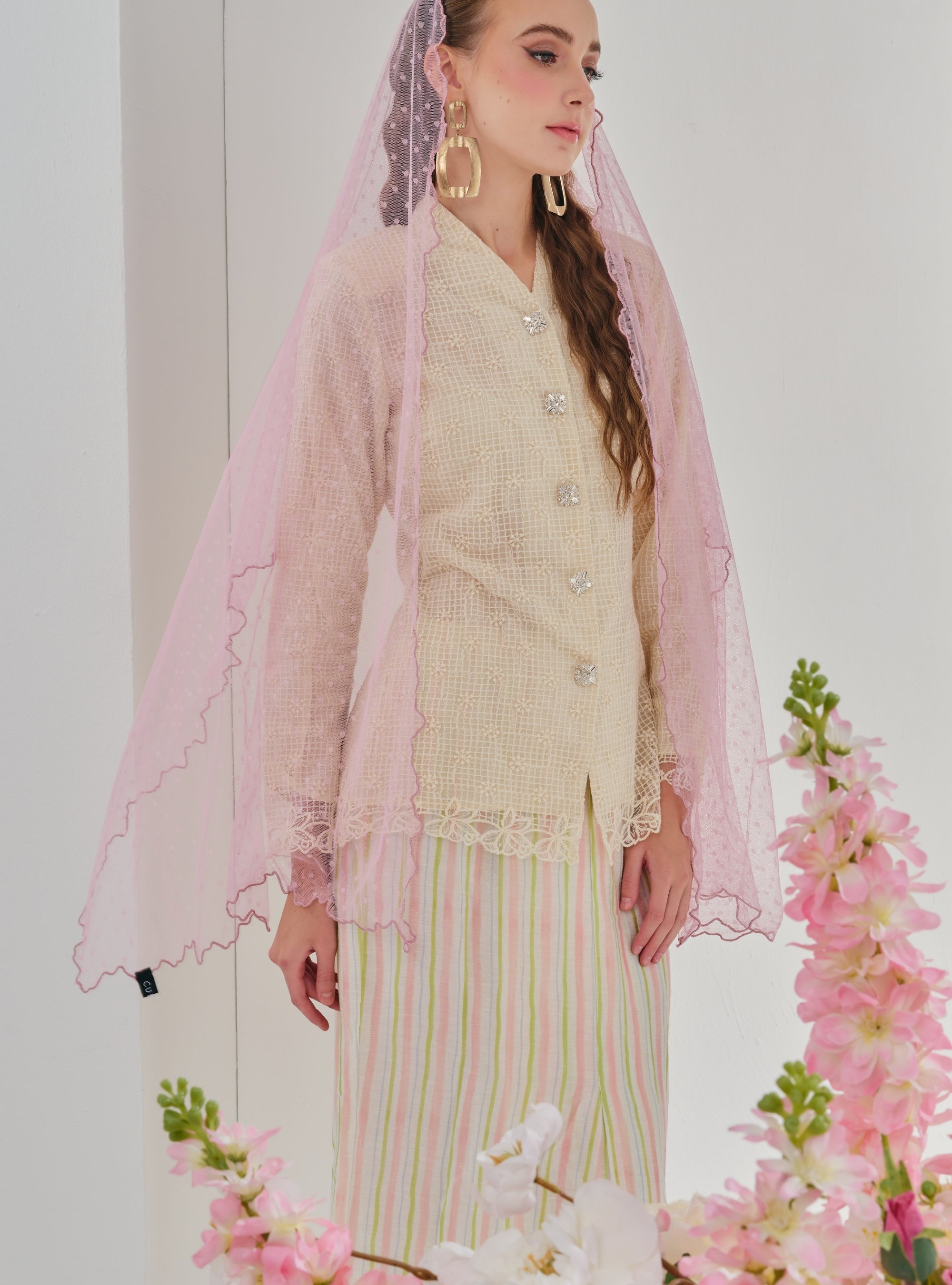 Bunga Setia Kebaya Top Only - Checked Flower