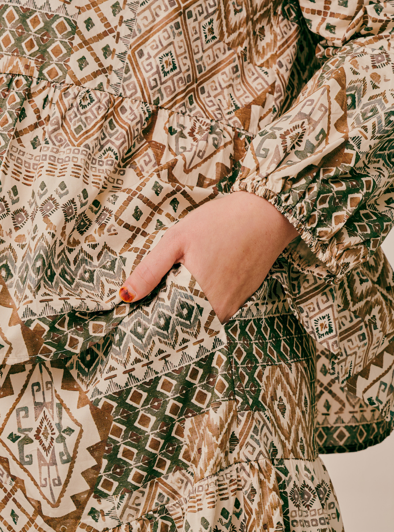 Bambi Button-Front Top - Geo Brown