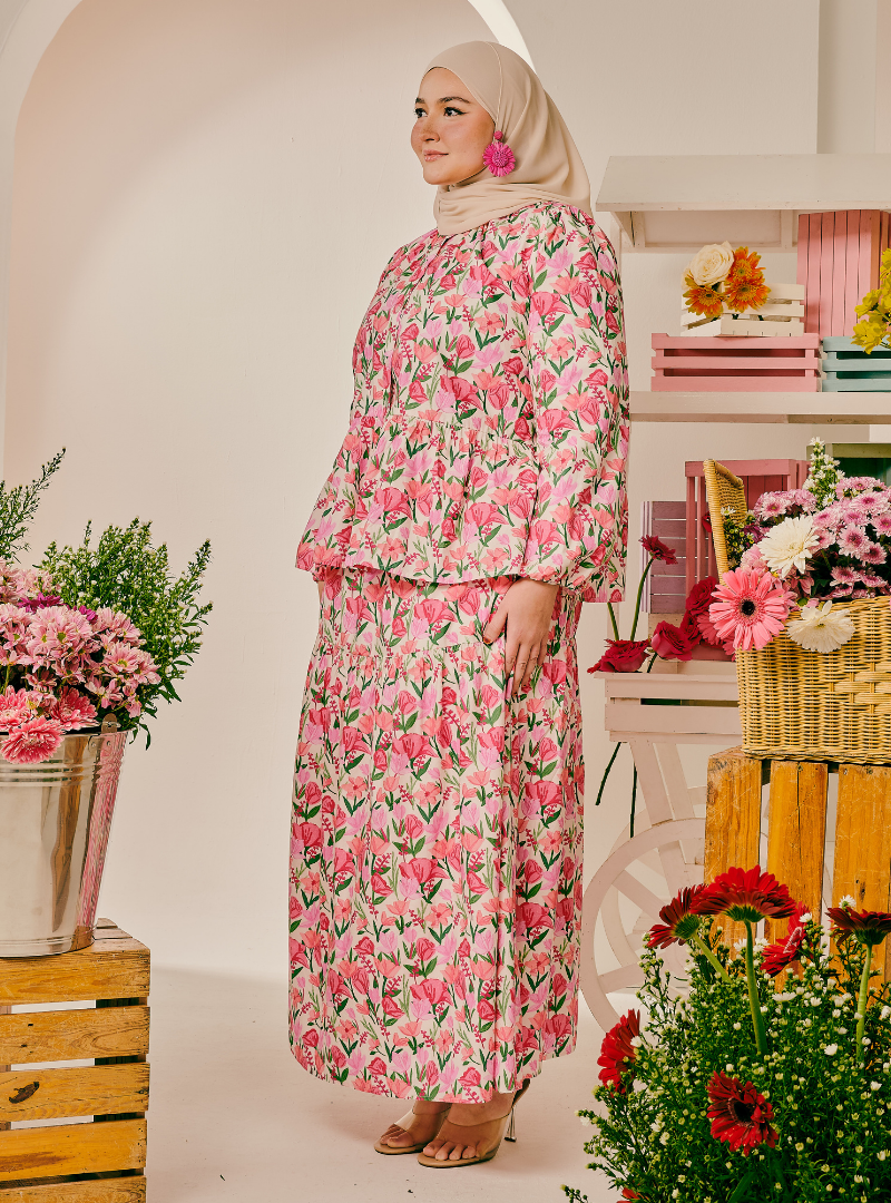 Bambi Button-Front Top - Floral Pink