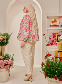 Bambi Button-Front Top - Floral Pink