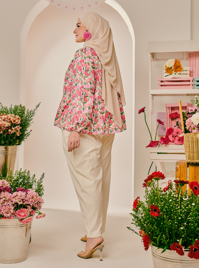 Bambi Button-Front Top - Floral Pink