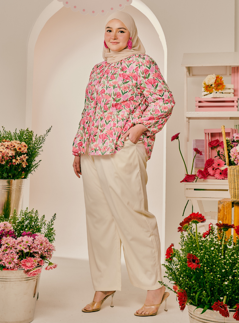 Bambi Button-Front Top - Floral Pink