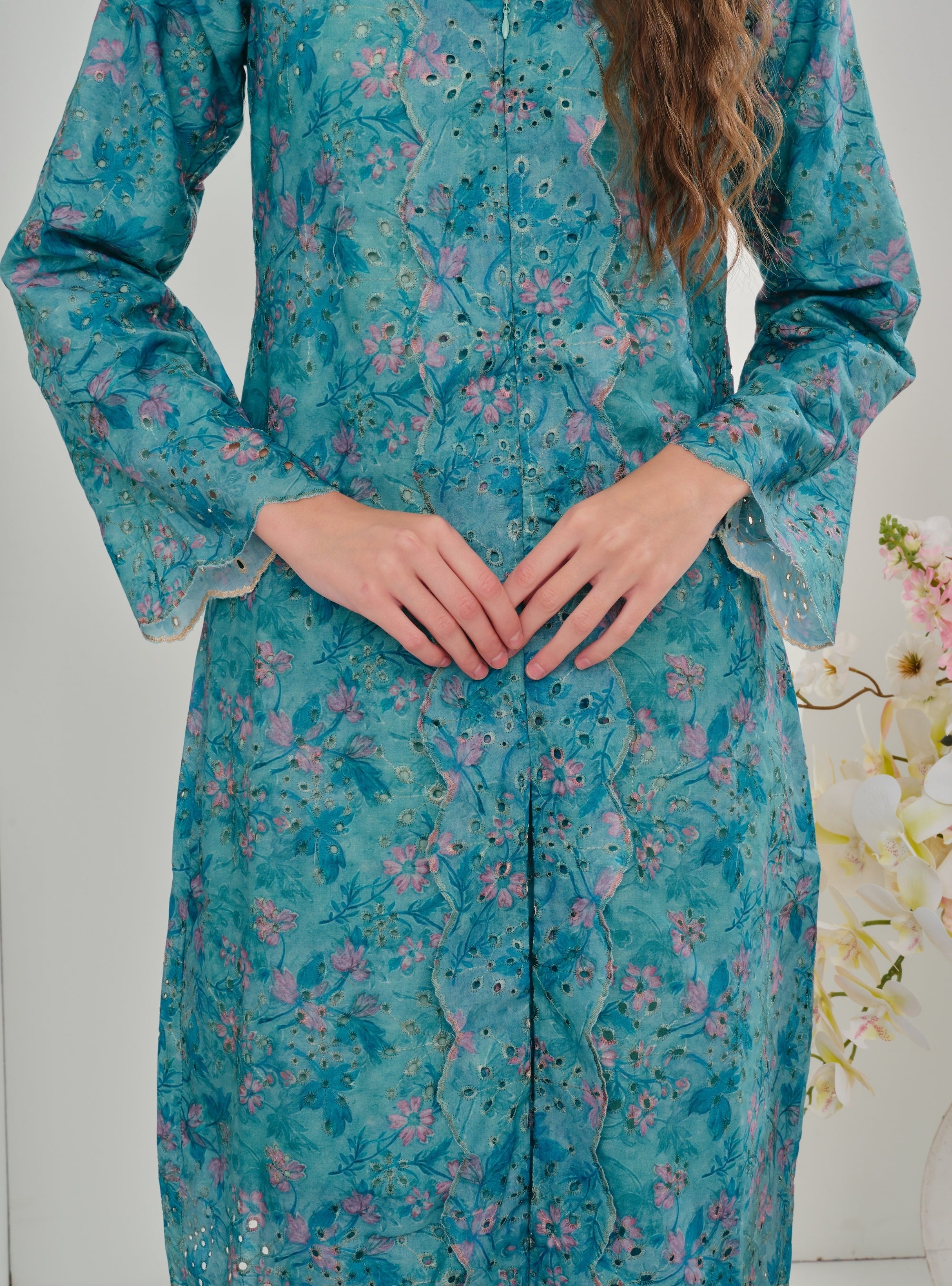 Bunga Karly Embroidered Kebarung - Teal