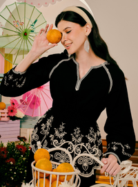 Rosalie Smocked Linen Top - Black