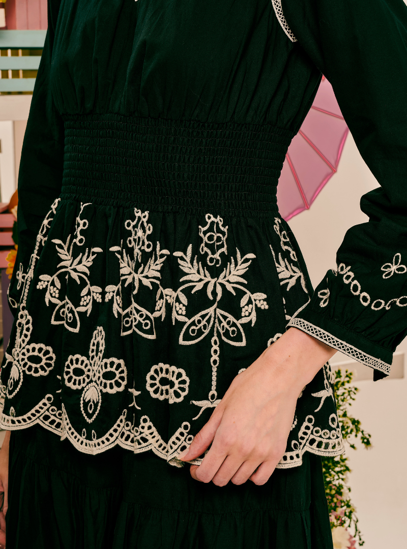 Rosalie Smocked Linen Top - Black