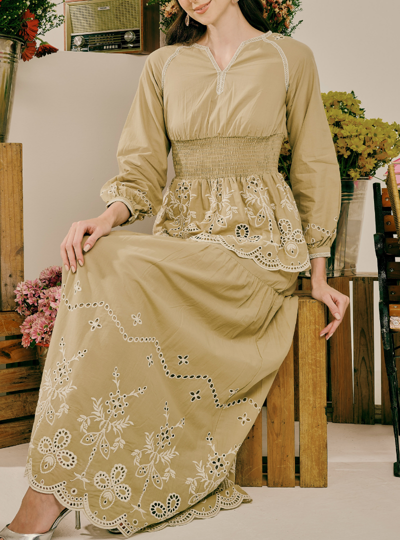 Rosalie Smocked Linen Top - Mocha