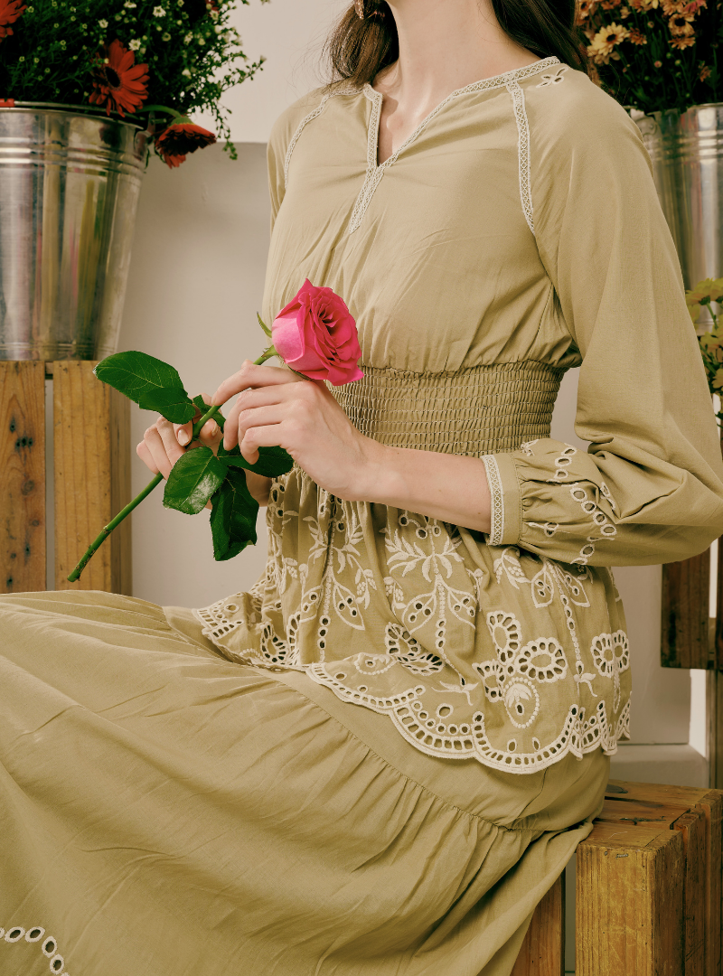 Rosalie Smocked Linen Top - Mocha