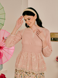 Rosalie Smocked Linen Top - Dusty Pink