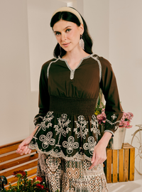 Rosalie Smocked Linen Top - Walnut