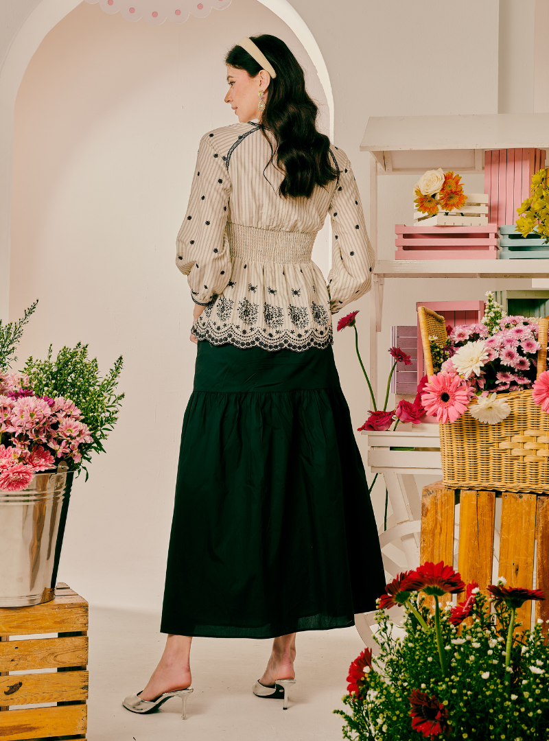 Rhea Smocked Linen Top - Stripe