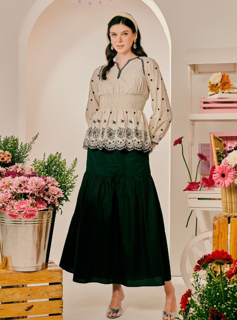 Rhea Smocked Linen Top - Stripe