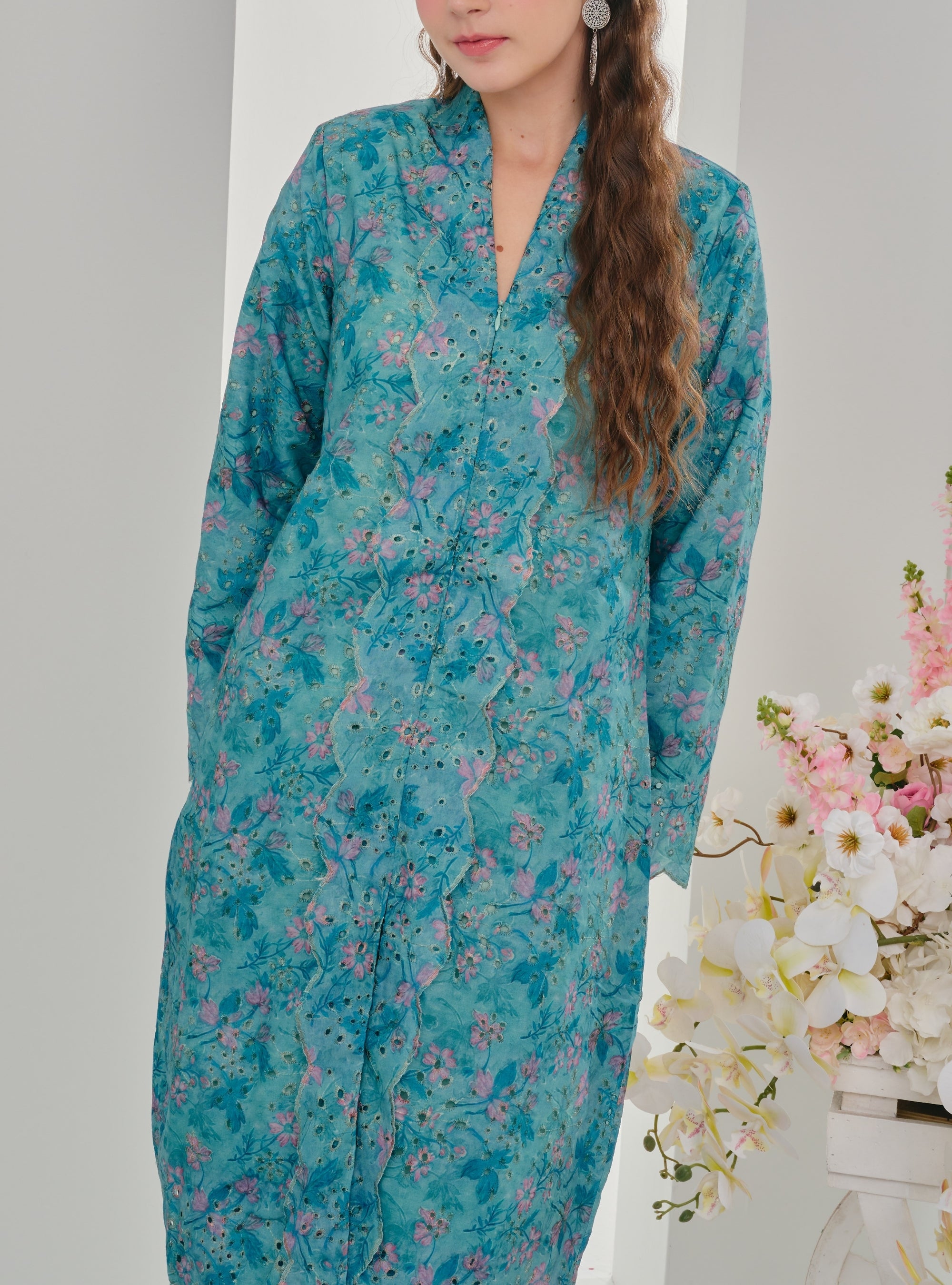 Bunga Karly Embroidered Kebarung - Teal