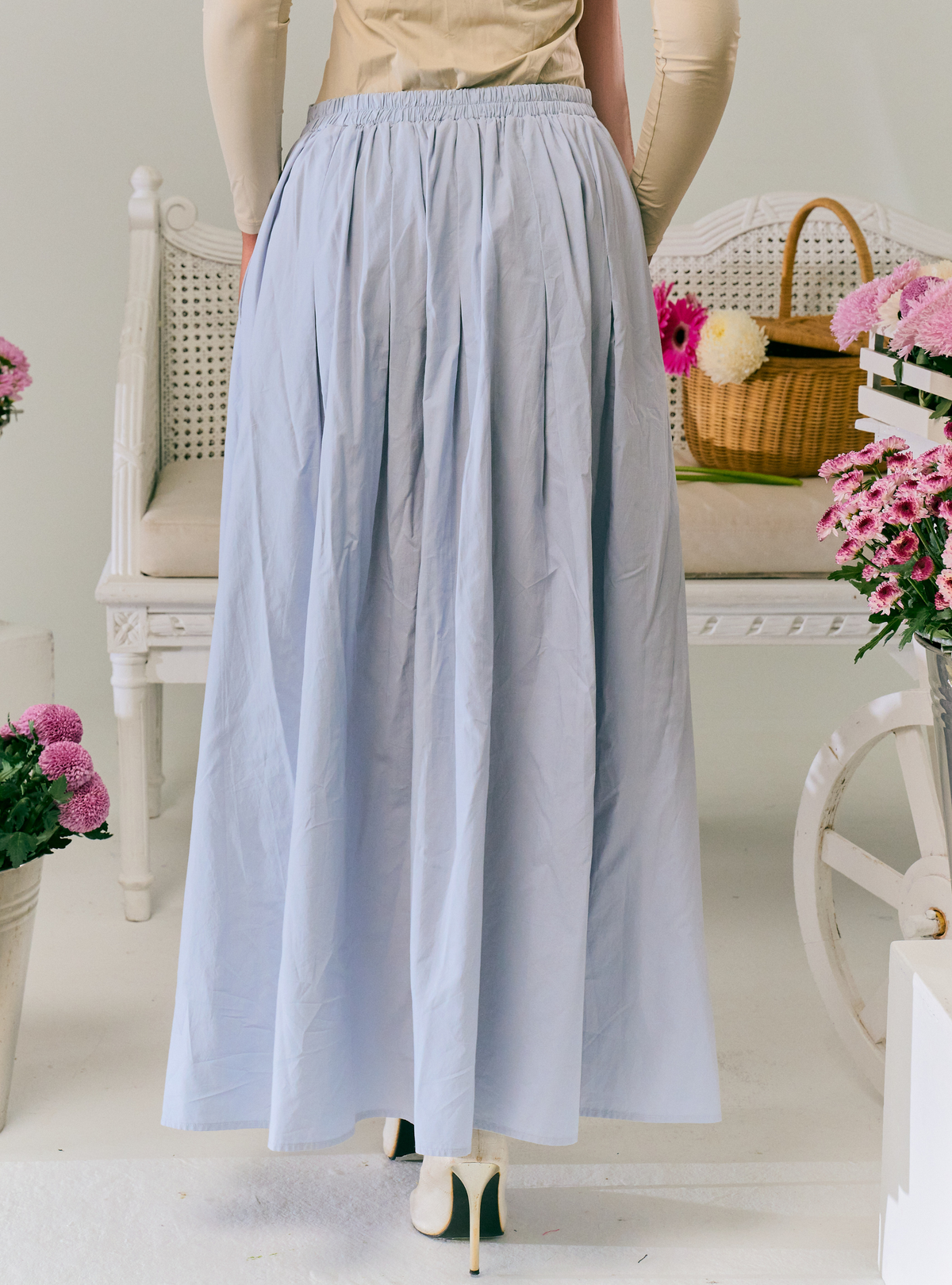 Harper Poplin Skirt - Stone Blue