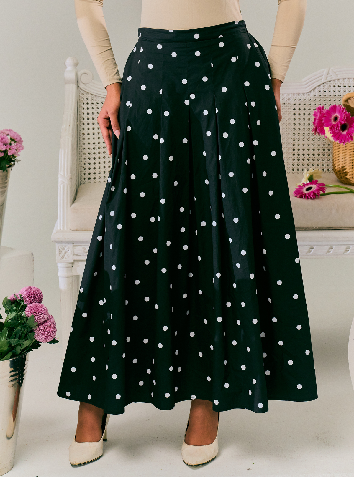 Lucy Poplin Skirt - Black Dotted