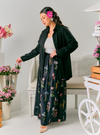 Poppy Floral Print A-Line Tiered Skirt - Black