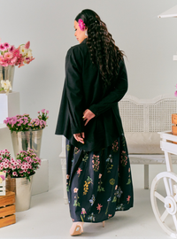 Poppy Floral Print A-Line Tiered Skirt - Black