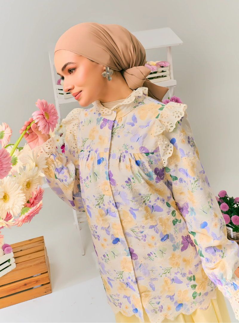Celia Floral Ruffled Button Up-Blouse
