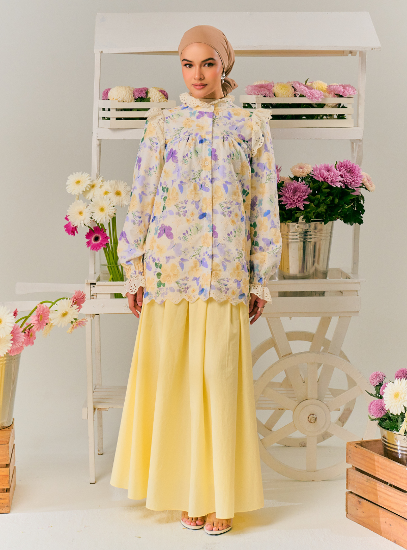Celia Floral Ruffled Button Up-Blouse