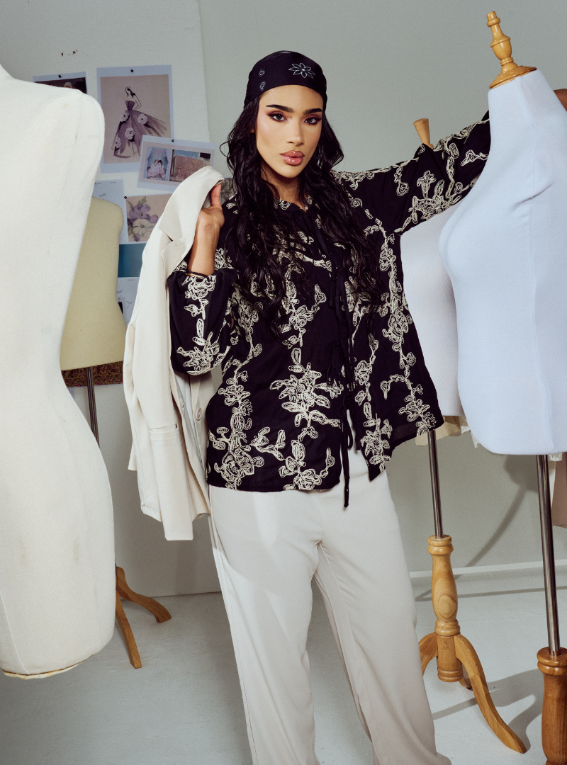 Mira Embroidered Tie-Front Top