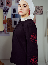Tess Embroidered Button-up Shirt - Black