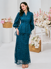 Bunga Melur Lace Kebaya Doll Kurung - Teal