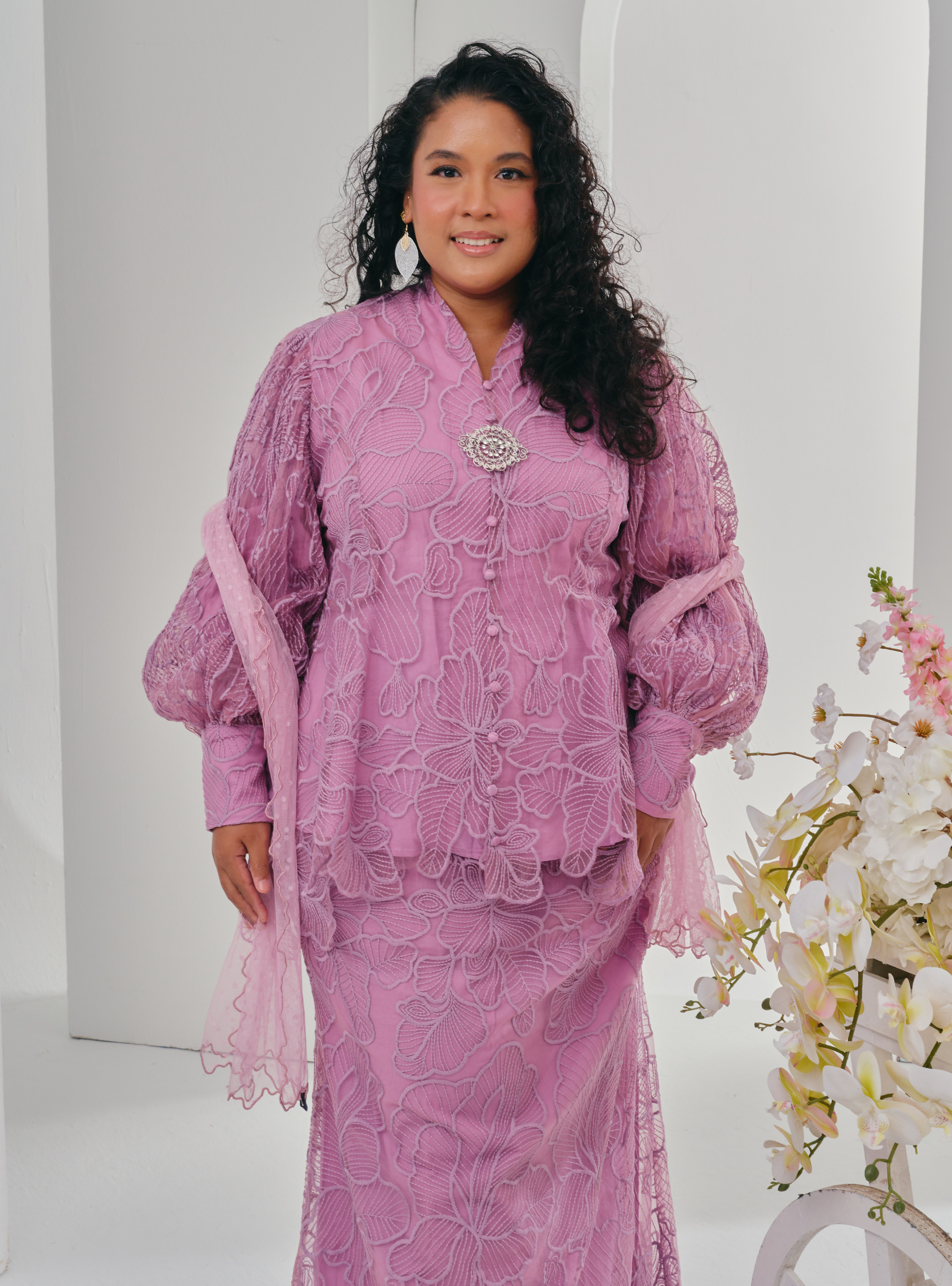 Bunga Melur Lace Kebaya Doll Kurung - lilac