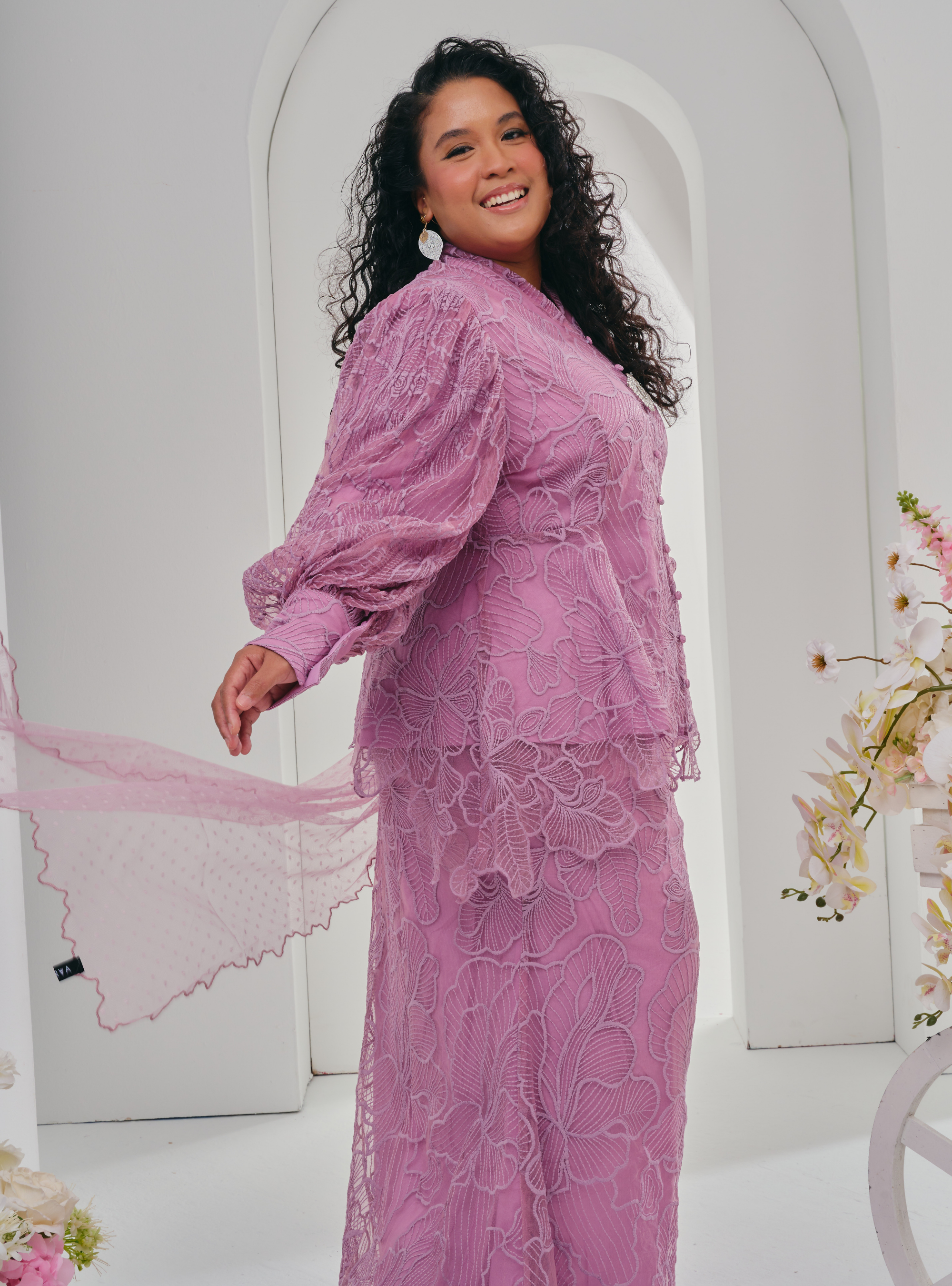 Bunga Melur Lace Kebaya Doll Kurung - lilac