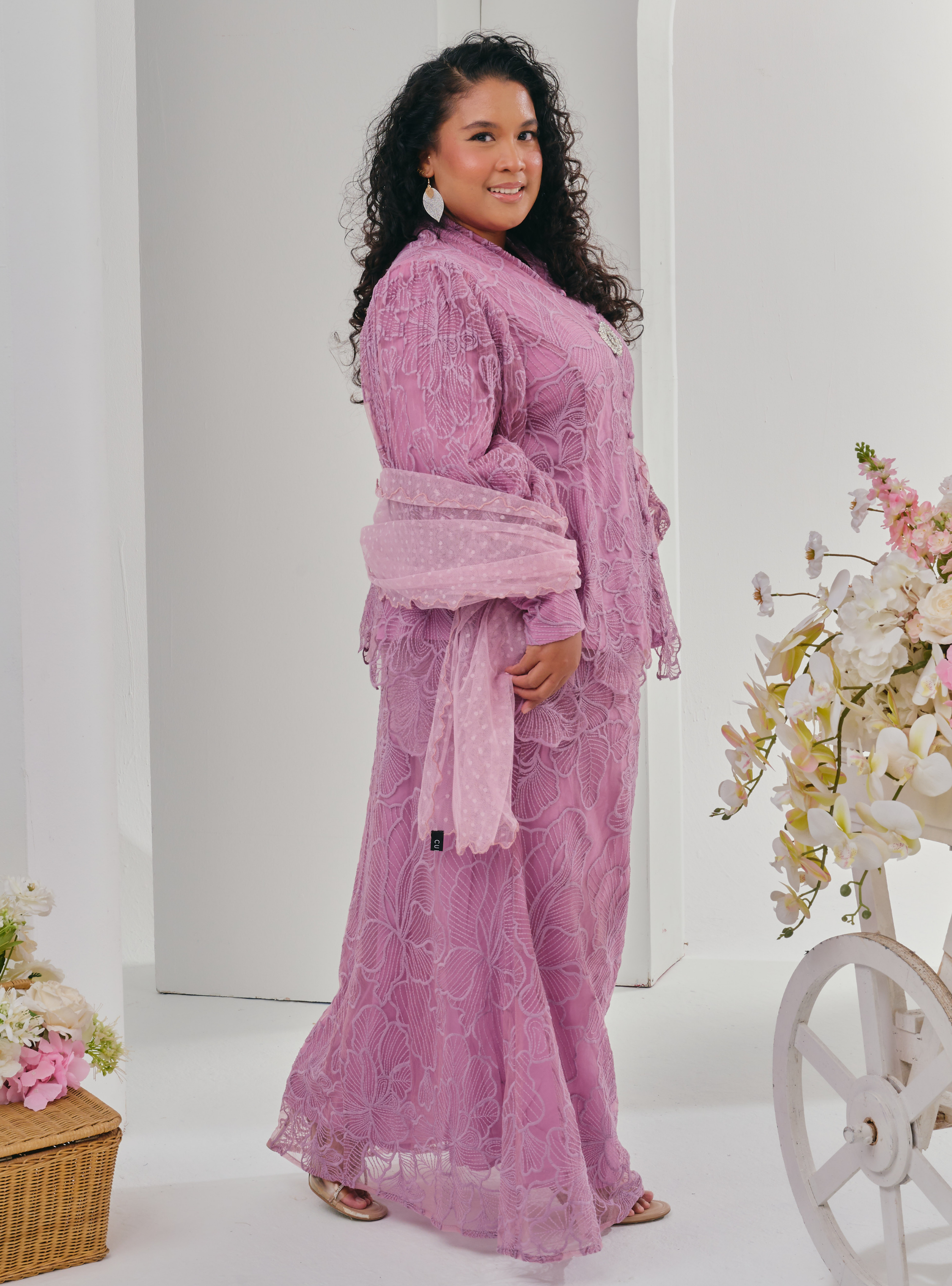 Bunga Melur Lace Kebaya Doll Kurung - lilac