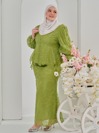 Bunga Melur Lace Kebaya Doll Kurung - Matcha