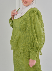Bunga Melur Lace Kebaya Doll Kurung - Matcha