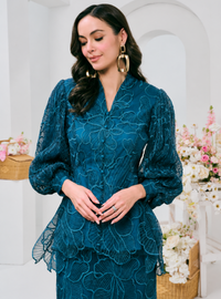 Bunga Melur Lace Kebaya Doll Kurung - Teal