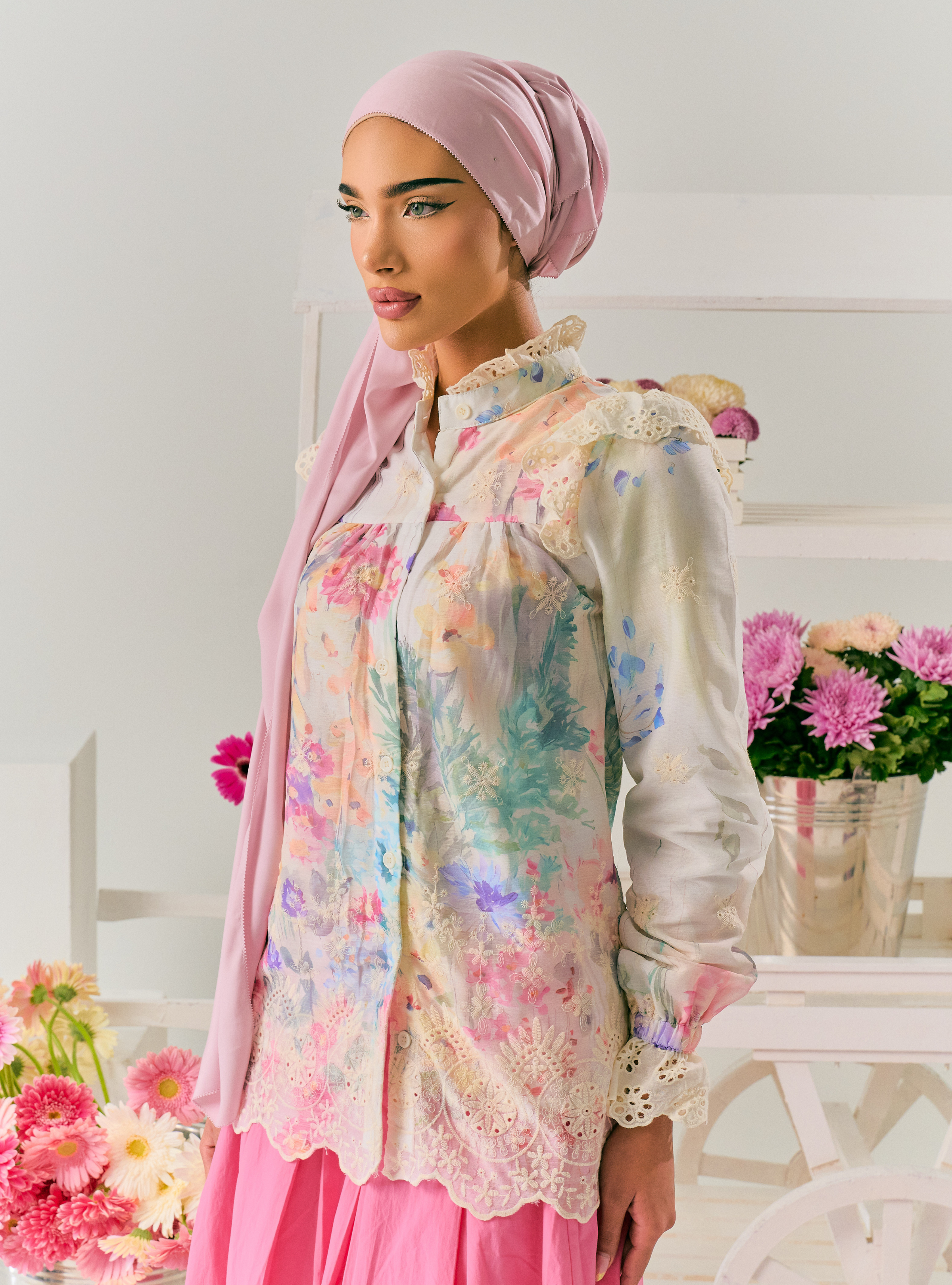 Claudia Floral Ruffled Button Up-Blouse