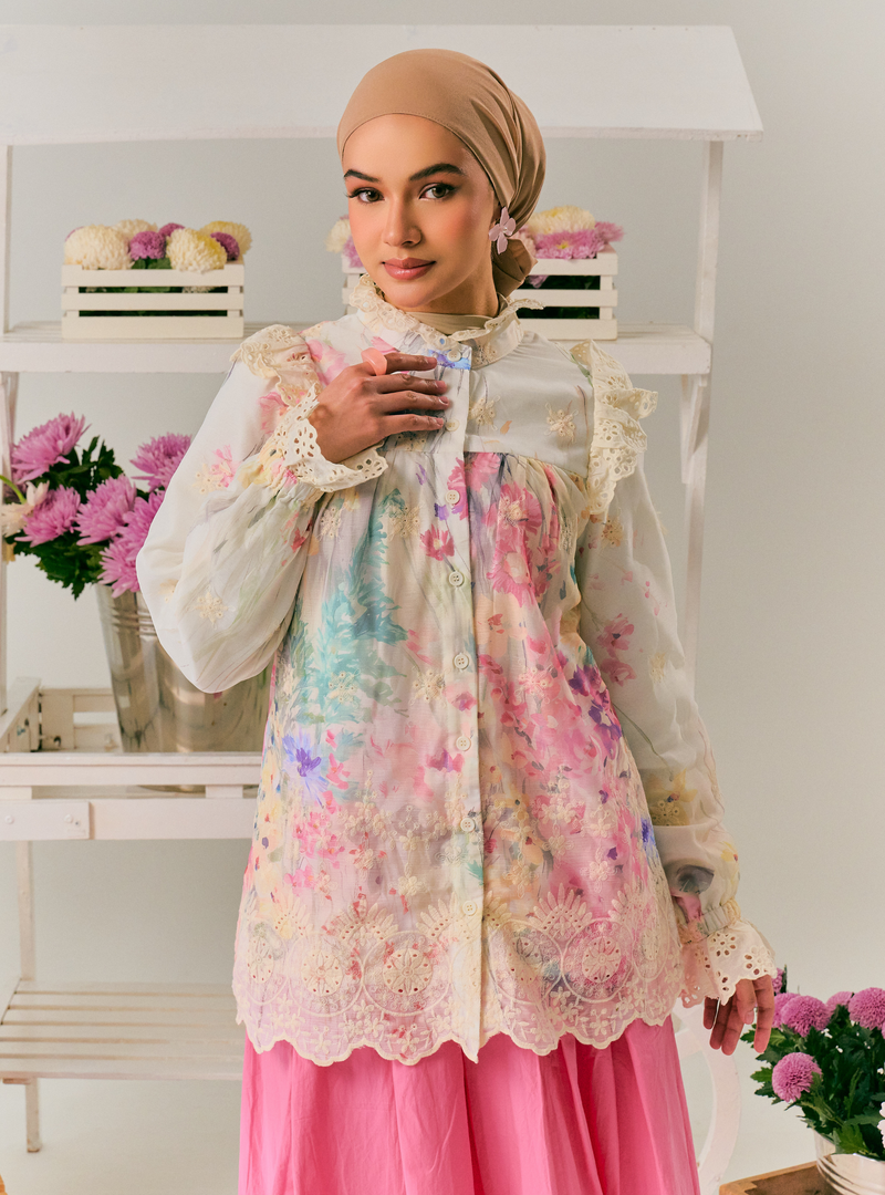 Claudia Floral Ruffled Button Up-Blouse