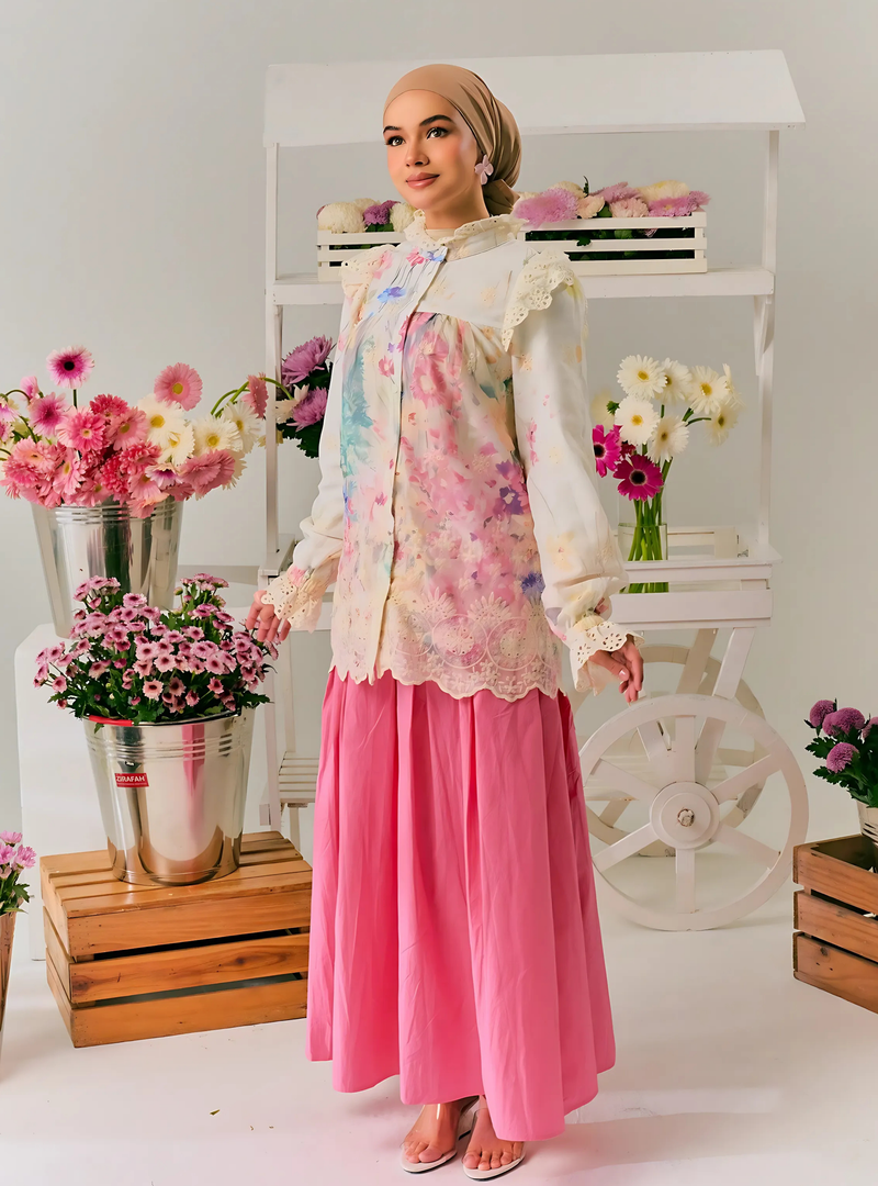 Claudia Floral Ruffled Button Up-Blouse