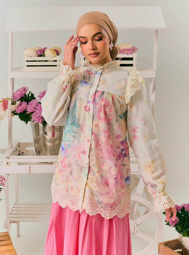 Claudia Floral Ruffled Button Up-Blouse