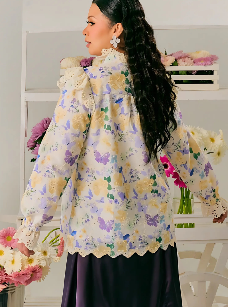 Celia Floral Ruffled Button Up-Blouse