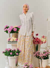 Vera Eyelet Ruffled Button Up-Blouse - White
