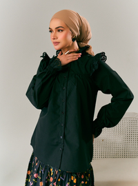 Kai Black Ruffled Button-Up Blouse
