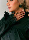Kai Black Ruffled Button-Up Blouse