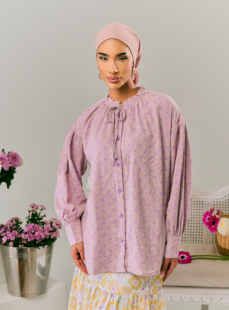 Tun Zamira Love Shaped Polka Dotted Top - Lilac