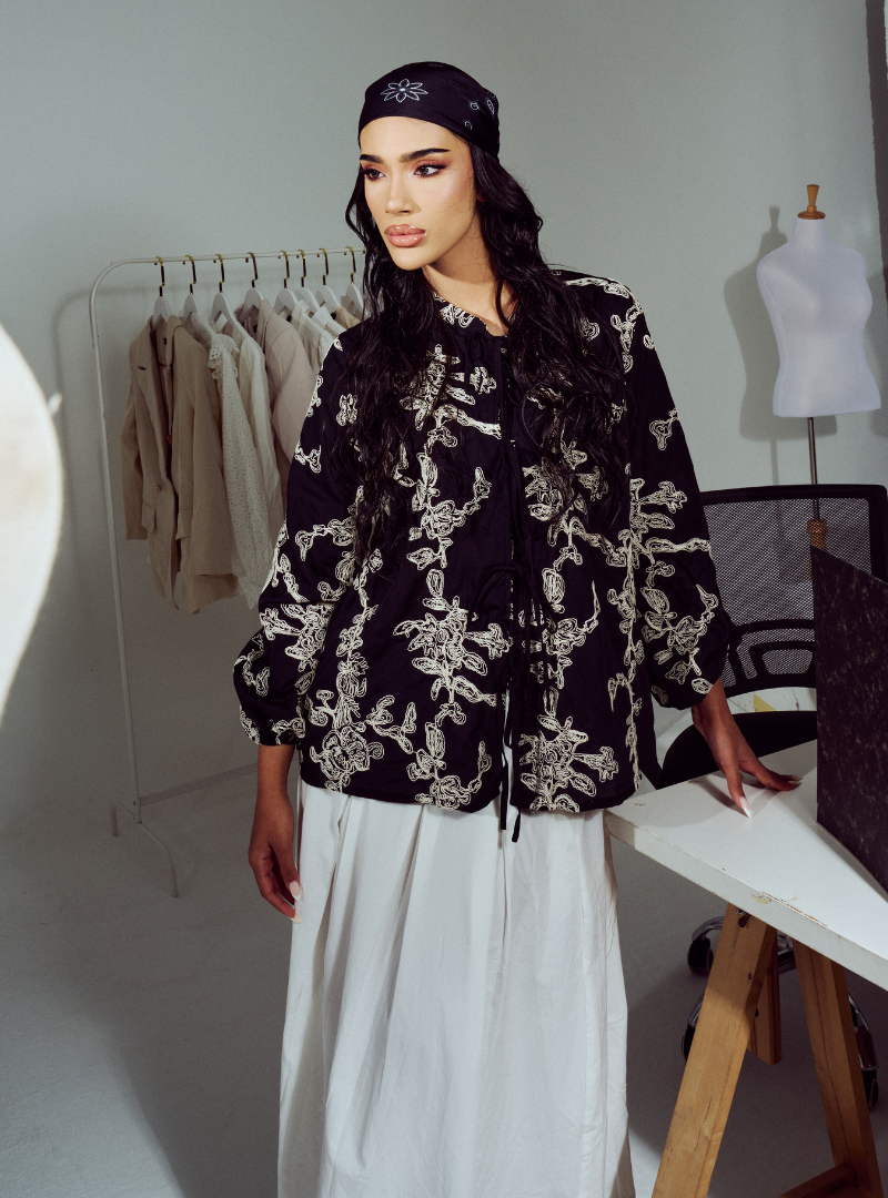 Mira Embroidered Tie-Front Top