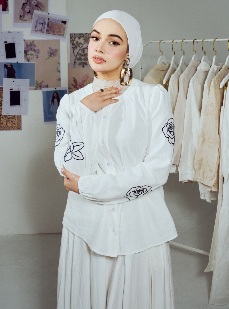 Tess Embroidered Button-up Shirt - White