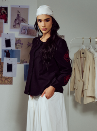 Tess Embroidered Button-up Shirt - Black
