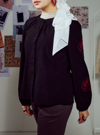 Tess Embroidered Button-up Shirt - Black