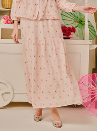 Kallie Embroidered Linen A-Line Tiered Skirt