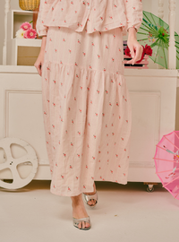 Kallie Embroidered Linen A-Line Tiered Skirt
