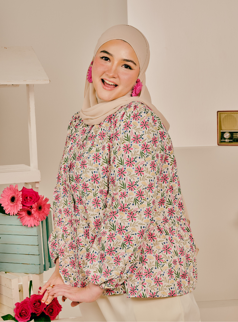 Bambi Button-Front Top - Gerbera Pink
