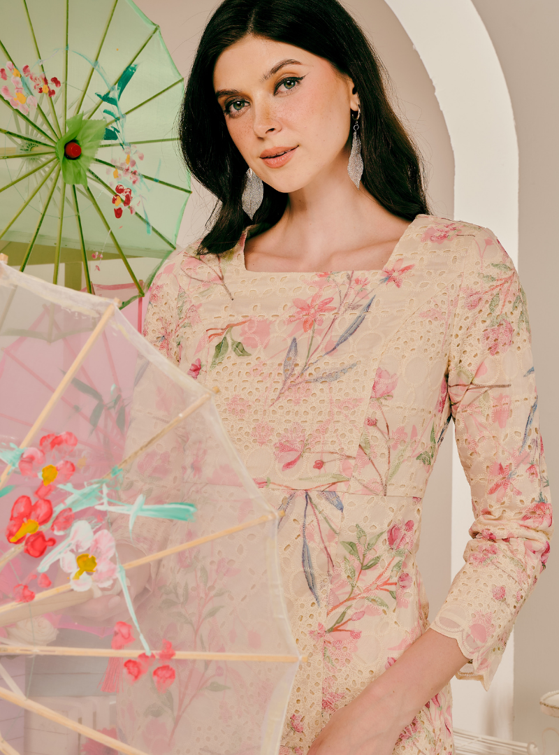 Santun Thalita Asymmetrical Kurung Pahang - Pink