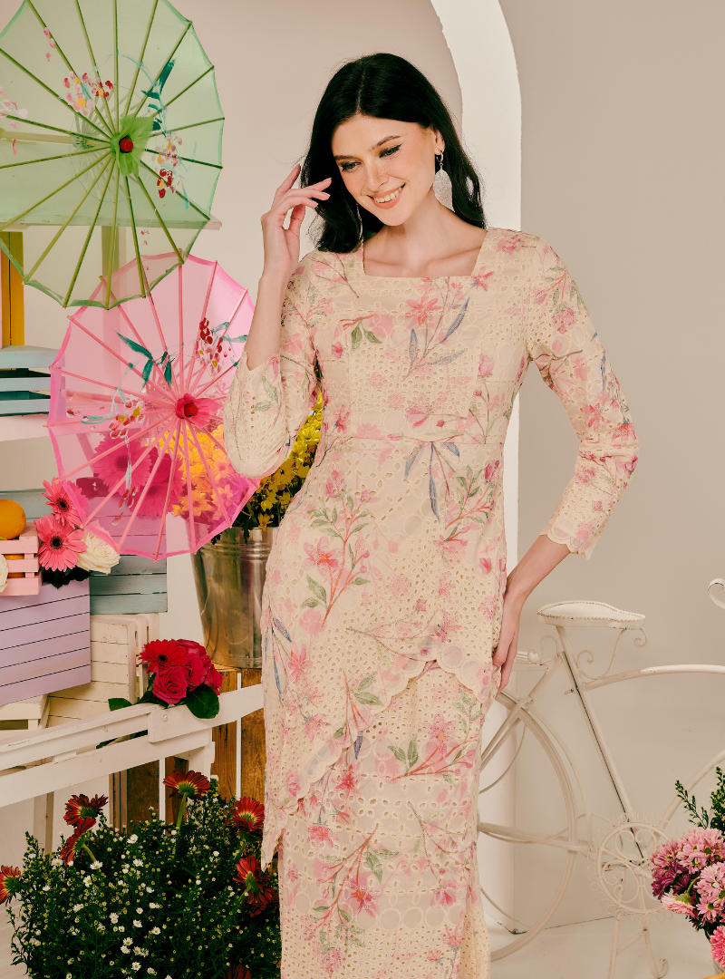 Santun Thalita Asymmetrical Kurung Pahang - Pink